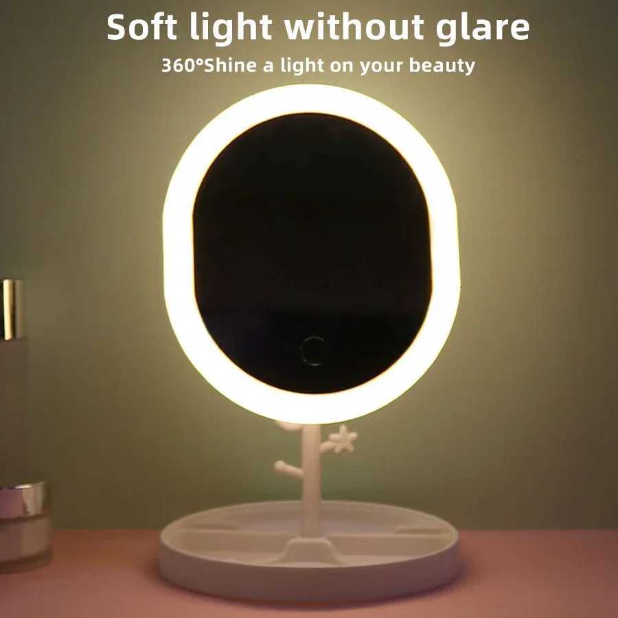 Makeup Mirror With LED Light Desktop Fill Light Desktop Folding Metal Beauty Dressing Mirror Home Dormitory Rechargeable Light M251122
