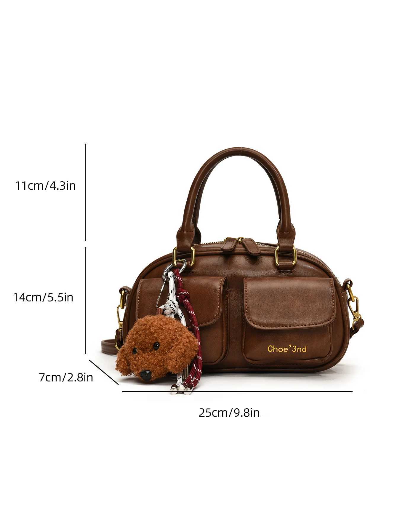 Retro-chic tote bag multi-pocket all-purpose Boston bag commuter shoulder bagT251122