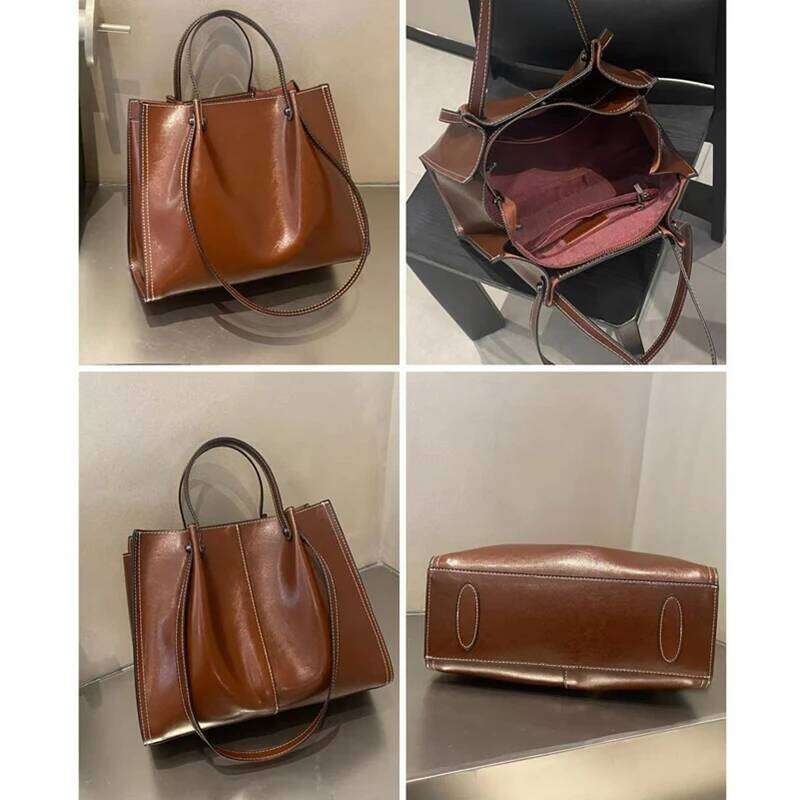 Toptrends Cowhide Genuine Leather Large Tote Shoulder Bags For Women 2025 Luxury Designer Shopper Office Work Ladies Handbags