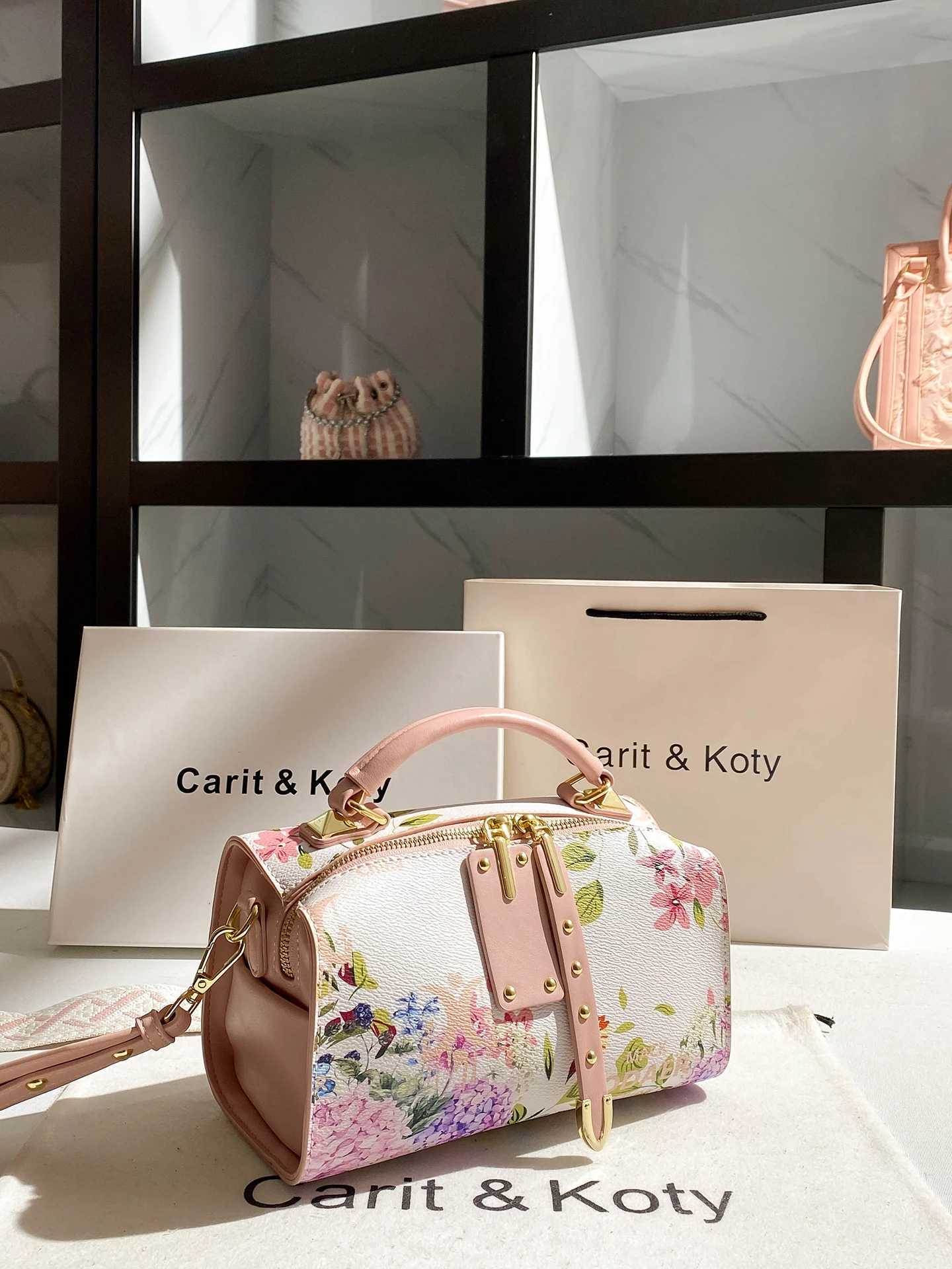 Sweet and Colorful Handheld Boston Bag with Beautiful Flower Printing 2025 Women New Fashion and Elegant Crossbody Pillow BagsT251122