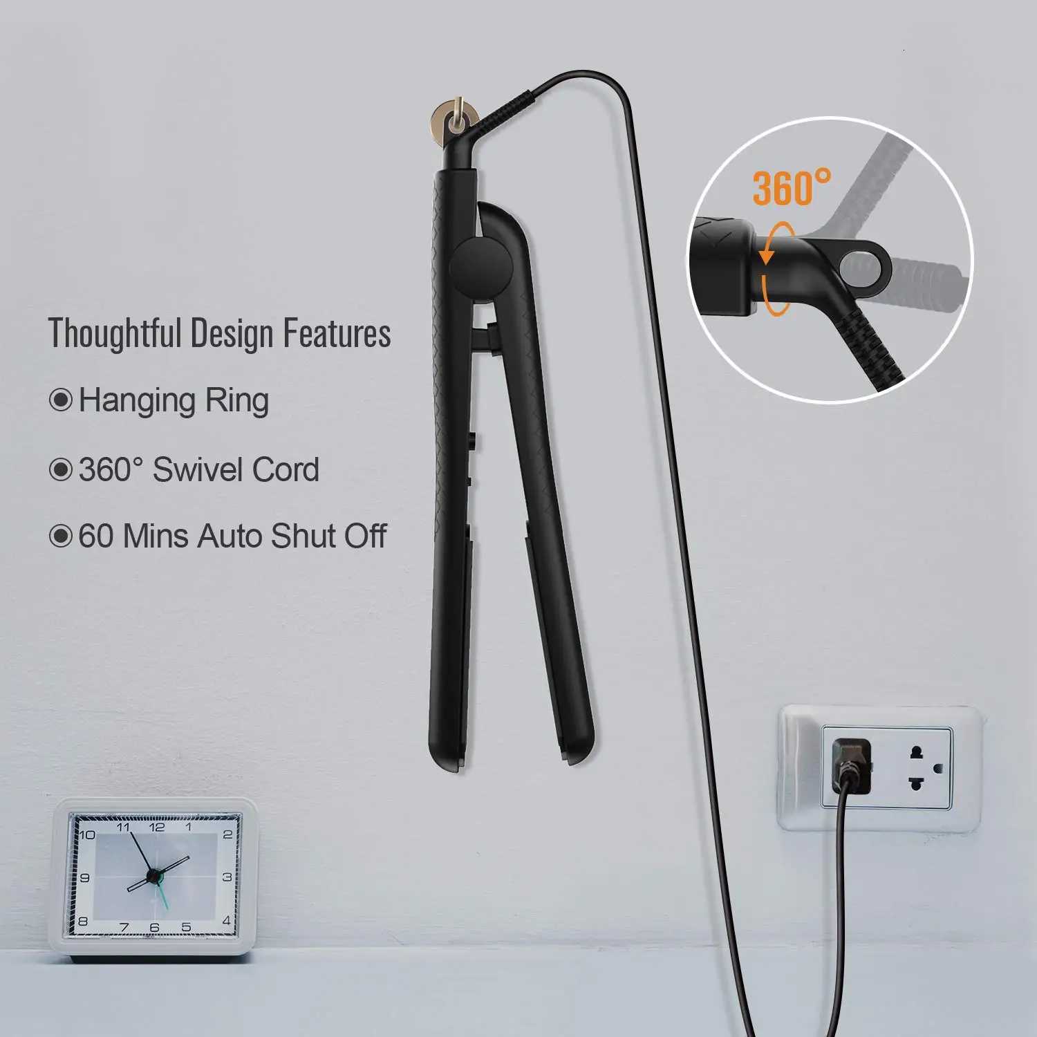 KIPOZI 1 Inch Hair Straightener Ceramic Flat Iron Adjustable Temp Straightens and Curls180-450 Dual Voltage BlackT251122