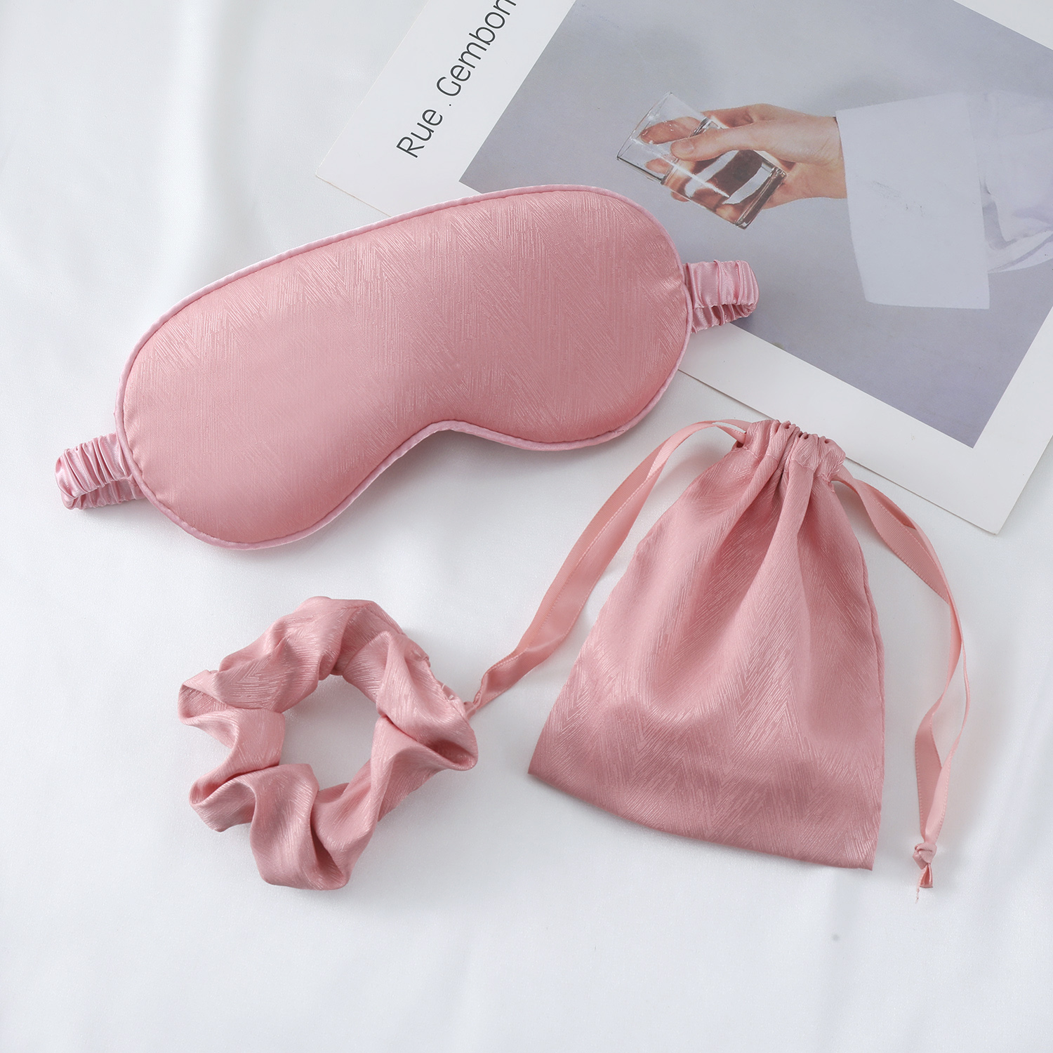 New style double-sided silk-like eye mask hair tie three-piece set, light-blocking sleep eye protection mask, gift, skin-friendly, breathable, portabl