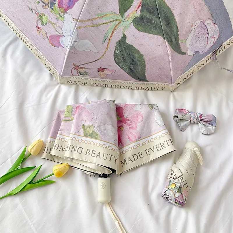 Retro oil painting folding umbrella for women with high appearance sun and rain dual-purpose sun umbrella sun protection ultraM251122