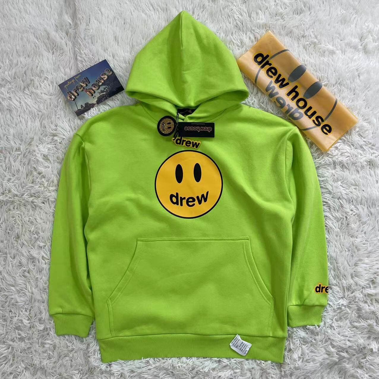 Drew House Justin Bieber's DREW smiling face fleece-lined hoodie for men and women loose-fitting street long-sleeve hooded sweater