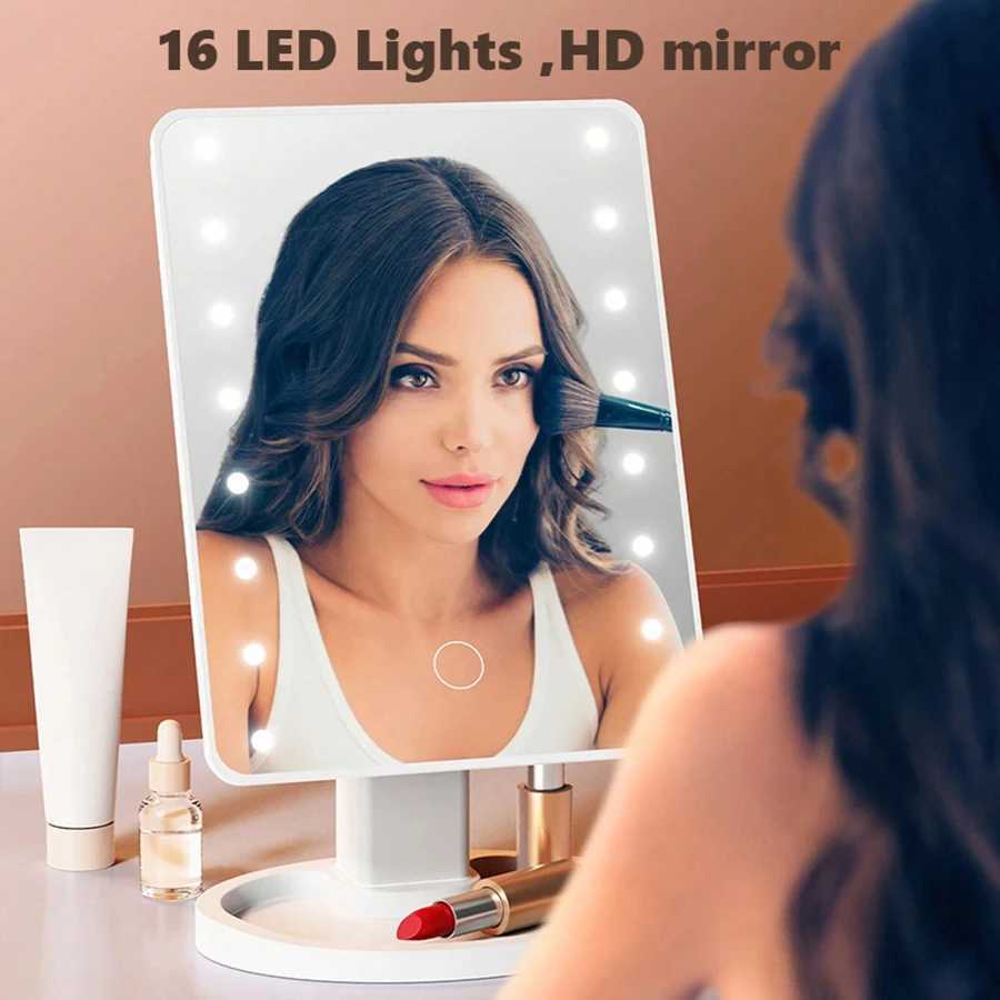 16 LED Light Vanity Mirror with Storage Base - 360 Rotating Touch-Sensitive Desktop Makeup Mirror Dimmable Lighting M251122