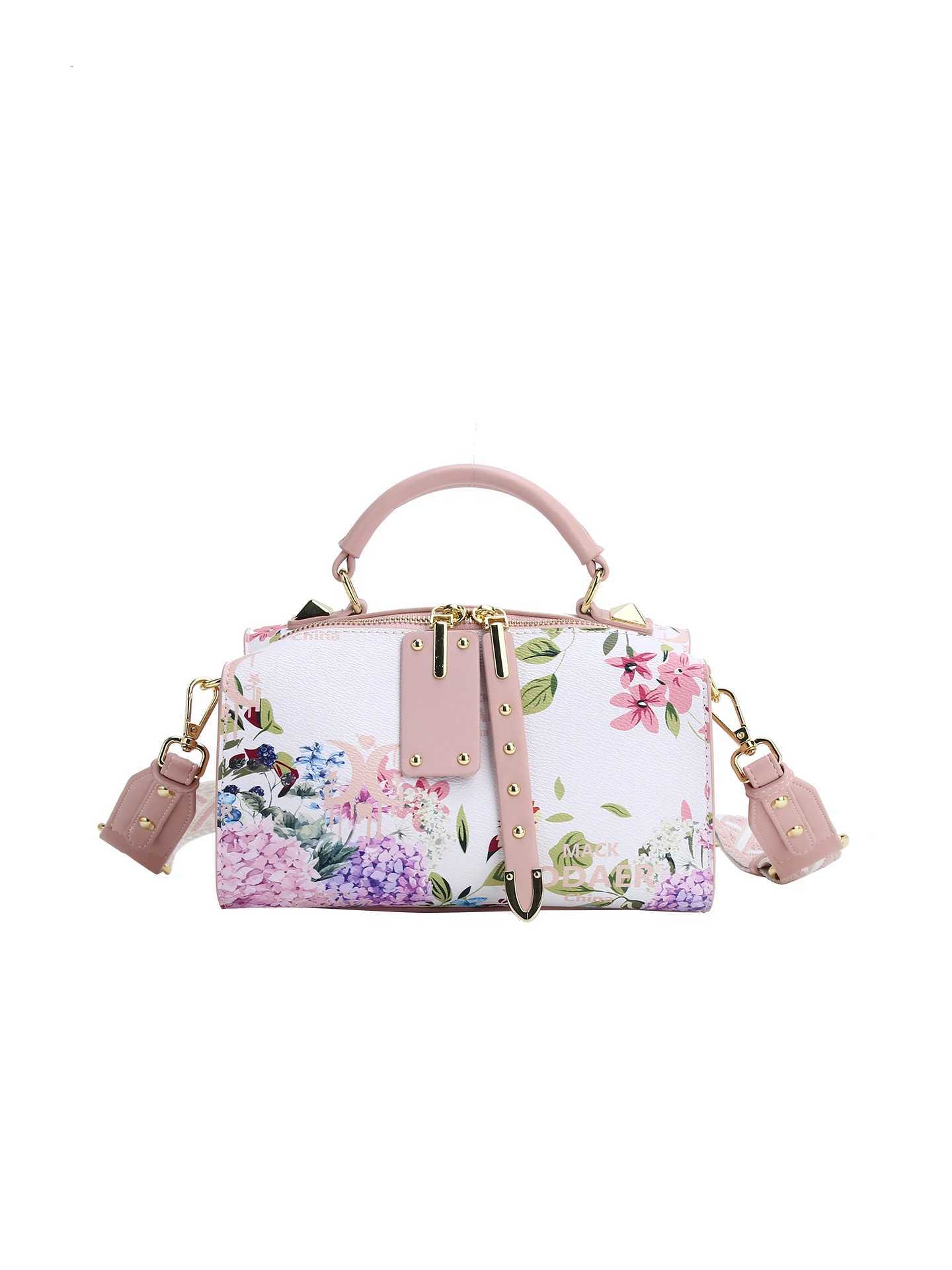 Sweet and Colorful Handheld Boston Bag with Beautiful Flower Printing 2025 Women New Fashion and Elegant Crossbody Pillow BagsT251122