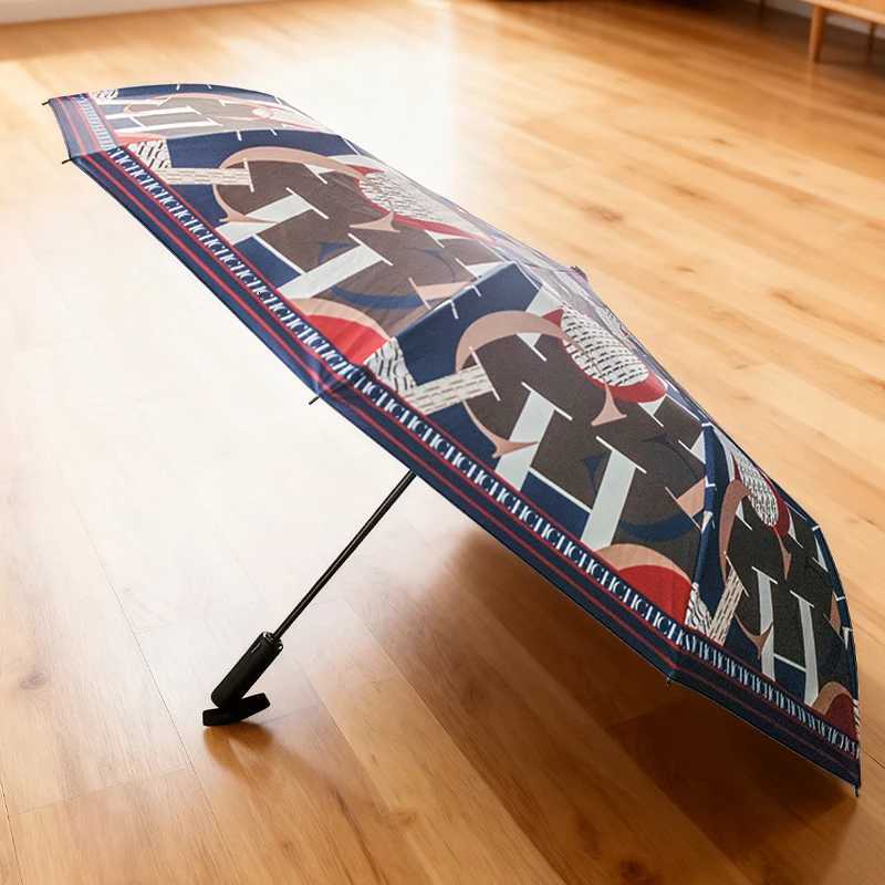 CH Printed Creative Letter Design Windproof Automatic Commuter Folding Umbrella Straight Handle Multifunctional Umbrella CommuteM251122