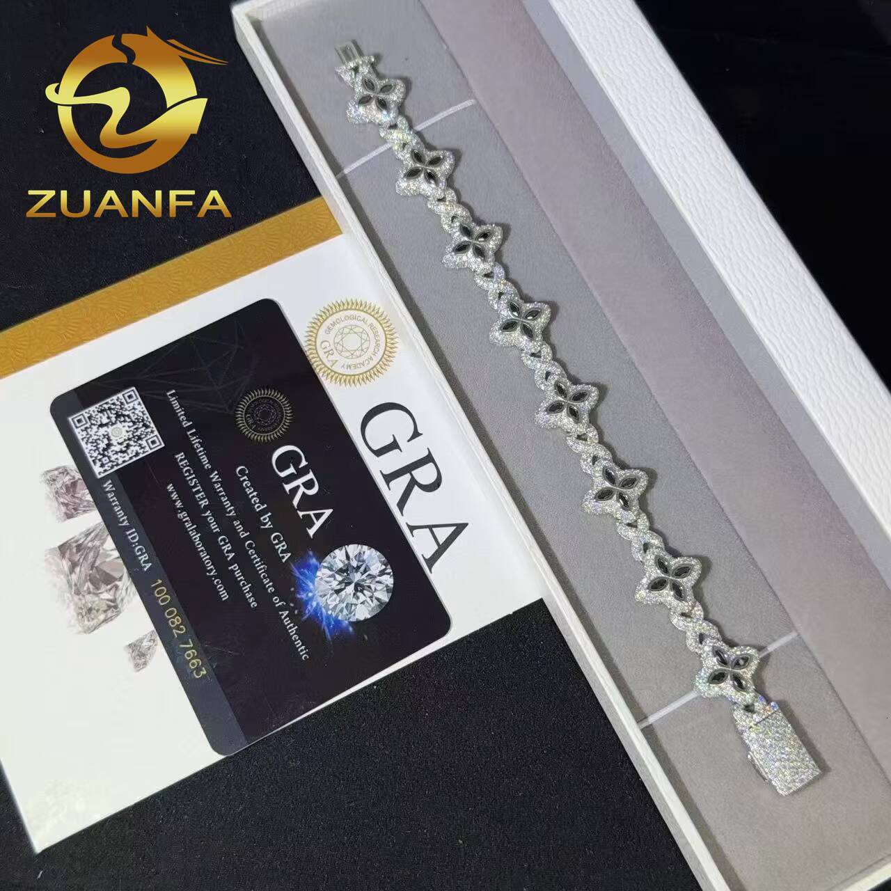 Moissanite Hip Hop Jewelry 15mm Flower Design Iced Out Moissanite Cuban Link Bracelet 925 Silver Moissanite Diamond Bracelet