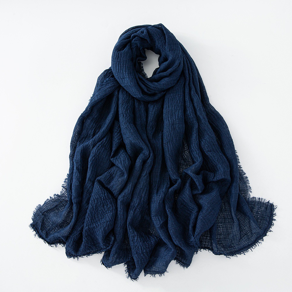 K478 New cross-border cotton and linen scarf for women in spring and autumn, pure color sun protection and warm shawl, simple retro fur Japanese and K
