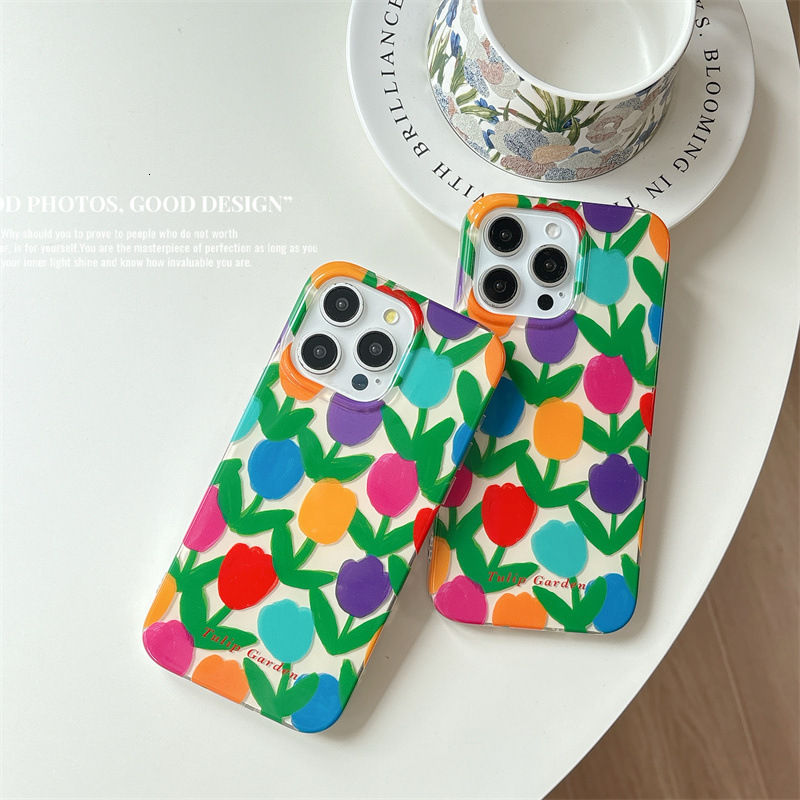 Fresh Colorful Tulip Phone Case for iPhone 16/15 Pro Max New High-end Protective Case iPhone 14/13