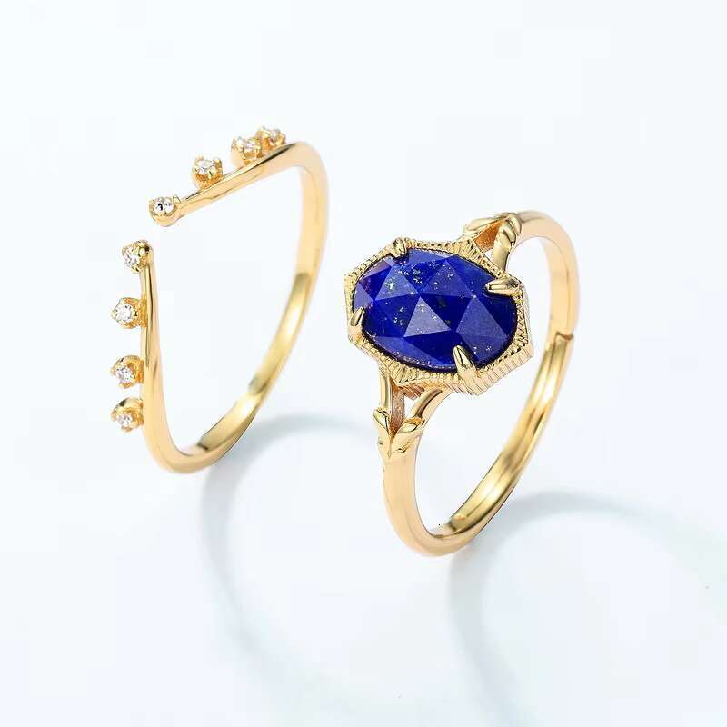 DHcollections Fashionable Natural Lapis Lazuli Stacked Exquisite Silver Boutique Jewelry Women's Adjustable Ring