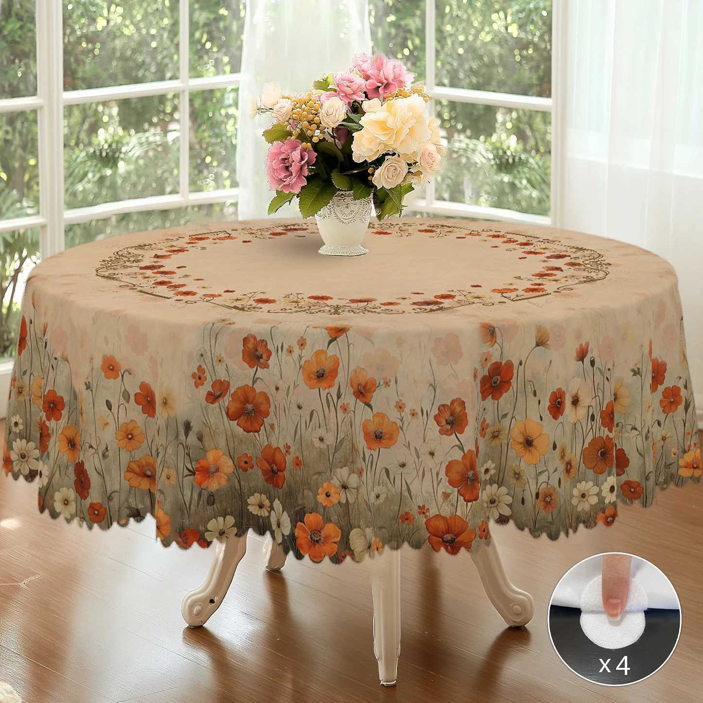 1 Piece of Autumn Themed Flower Pattern Tablecloth with 4 Tablecloths Rectangular and Round Tablecloths for Autumn Themed Edge Embossing Process C2511