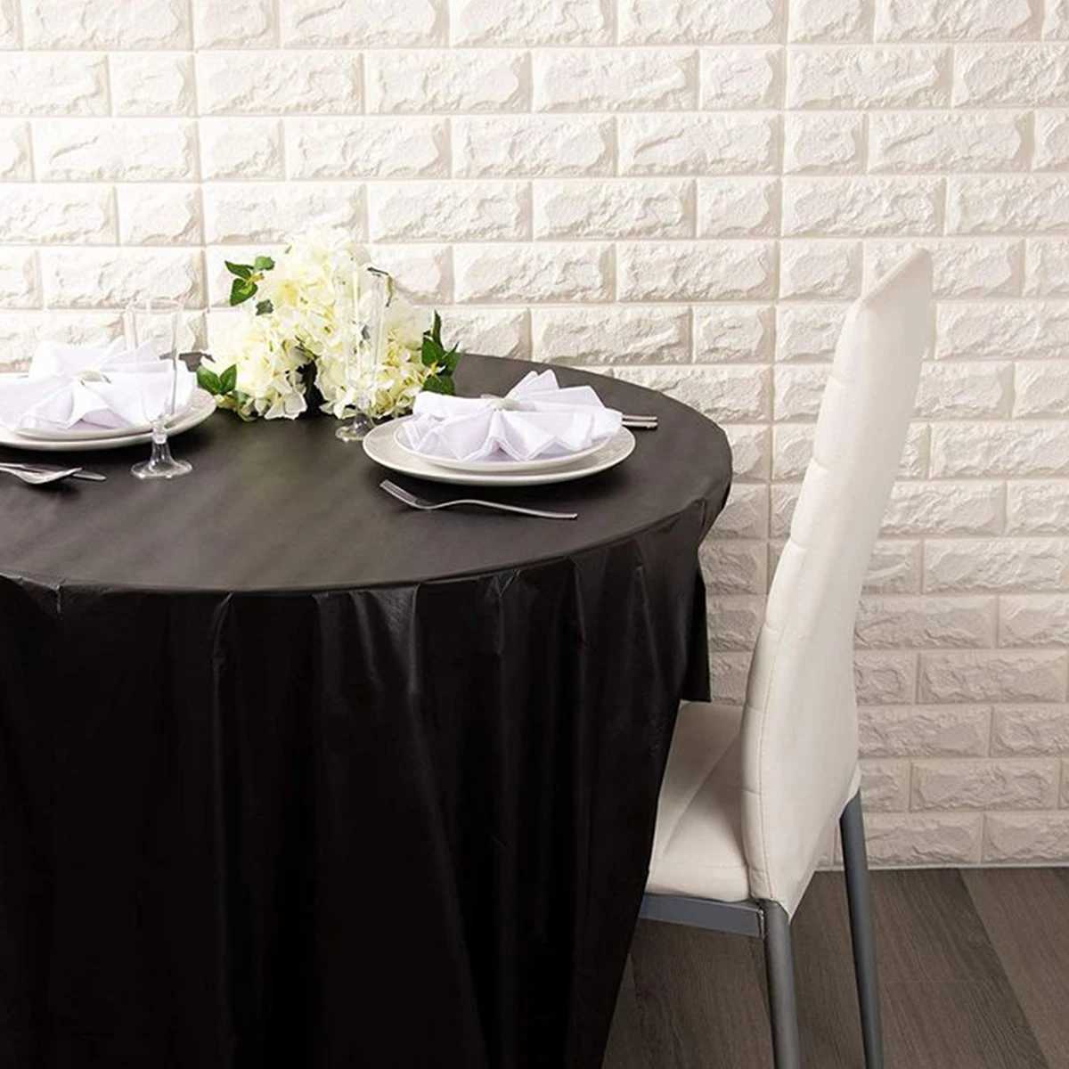 Round Tablecloth White Plastic No Stitch Fabric Elegant Solid Table Cloth for Christmas Birthday Wedding Party Hotel Decoration C251122