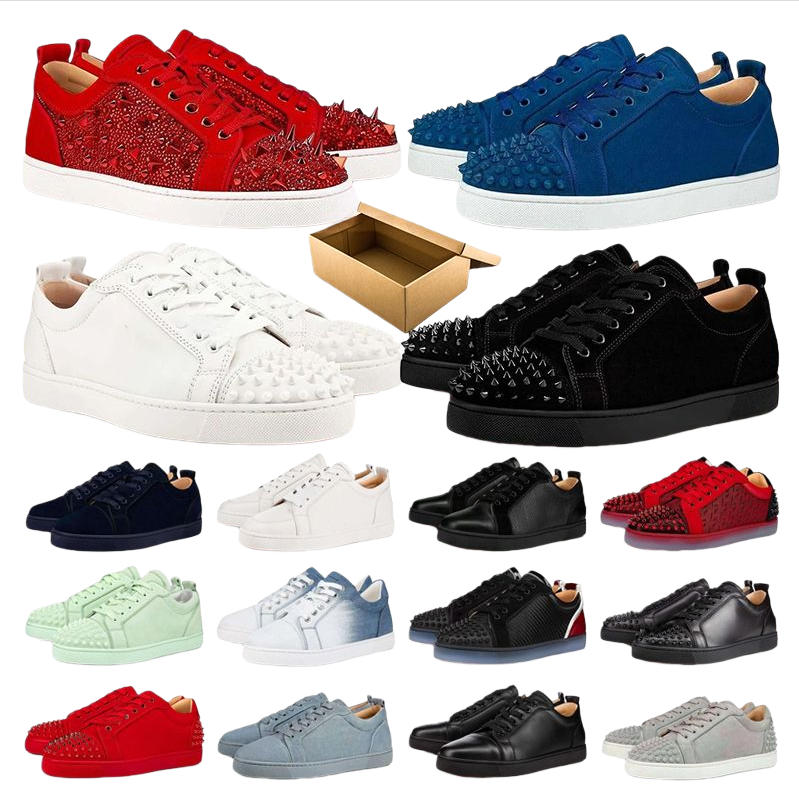 Designer Rivets Loafers Casual Shoes Low Studed Suede Shoe Black White leather spike patent leather slip on dress wedding flats fashion red sole shoes