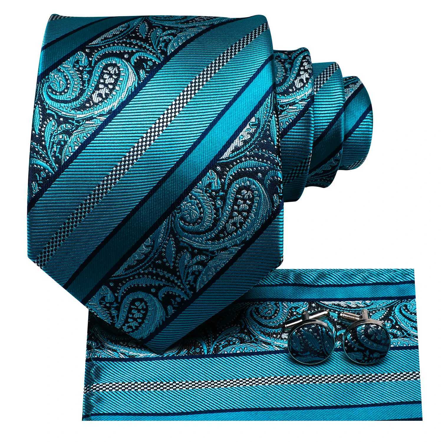 Hi-Tie New Luxury Teal Blue Wedding Necktie Mens Tie Glod Collar Pin Solid Handky Cufflinks Set Tie For Men Luxury High Quality G251122
