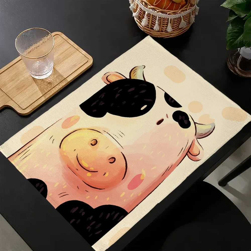 Cute Animal Cartoon Printing Linen Insulation Western Food Mat Tableware Mat Holiday Table Decoration Coaster C251122