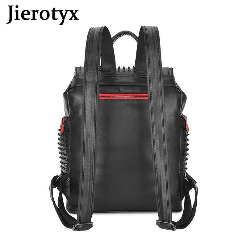 JIEROTYX Womens Studded Black Leather Backpack Pack School Bags For Girls Punk Casual Traveling Daypack Bookbag Men