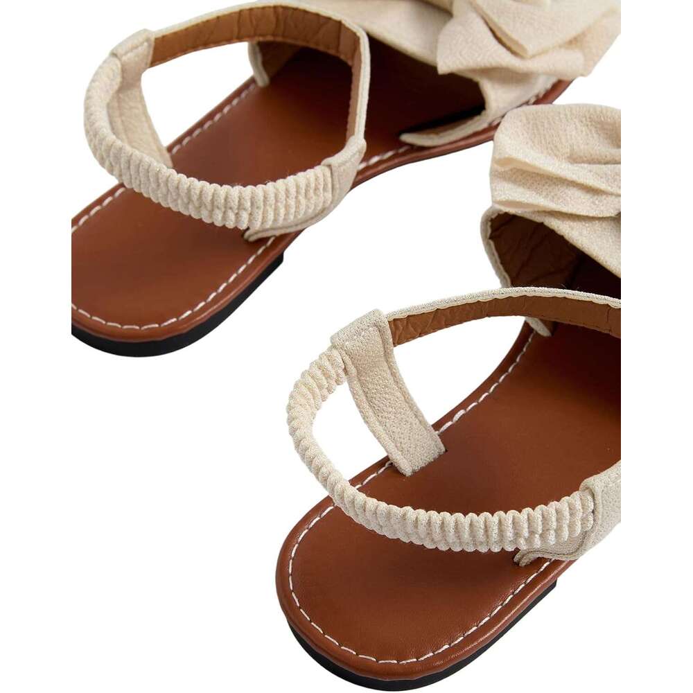 DHGadgets Women's Coquette Bowknot Ankle Strap Leather Holiday Beach Flat Sandals