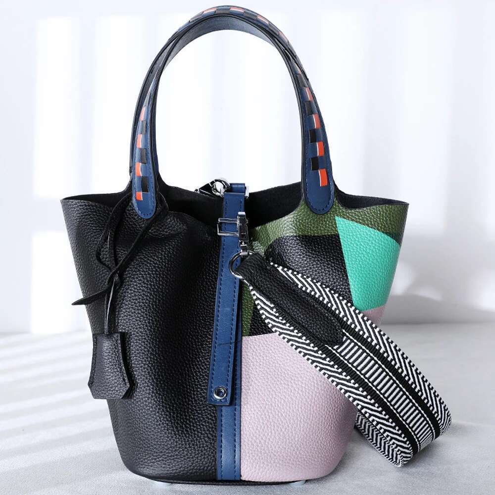 Various Genuine Leather Fashion Women's Handbag Vegetable Basket Style Portable Women Bucket Bag With Lock