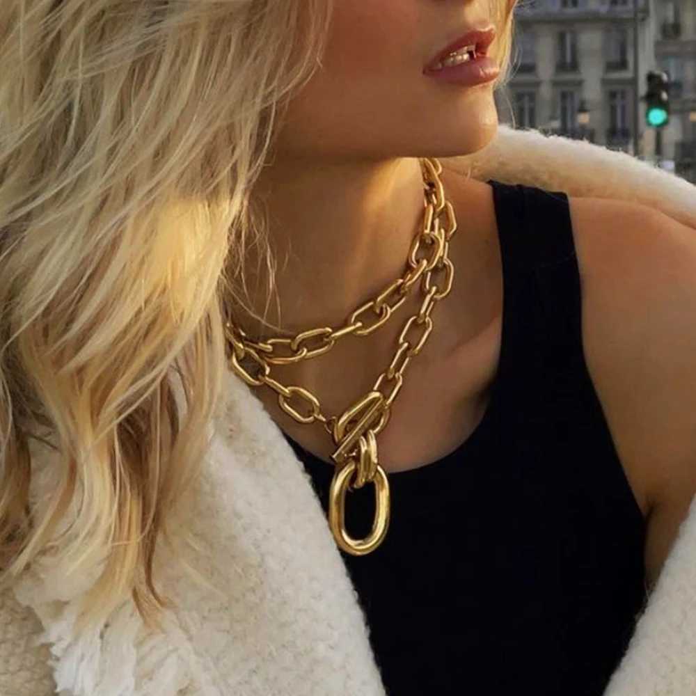 Fashion Trend Thick Chain Exaggerat Personalized Gold Necklace Womens Daily Party Jewelry Necklace Accessories Y250422