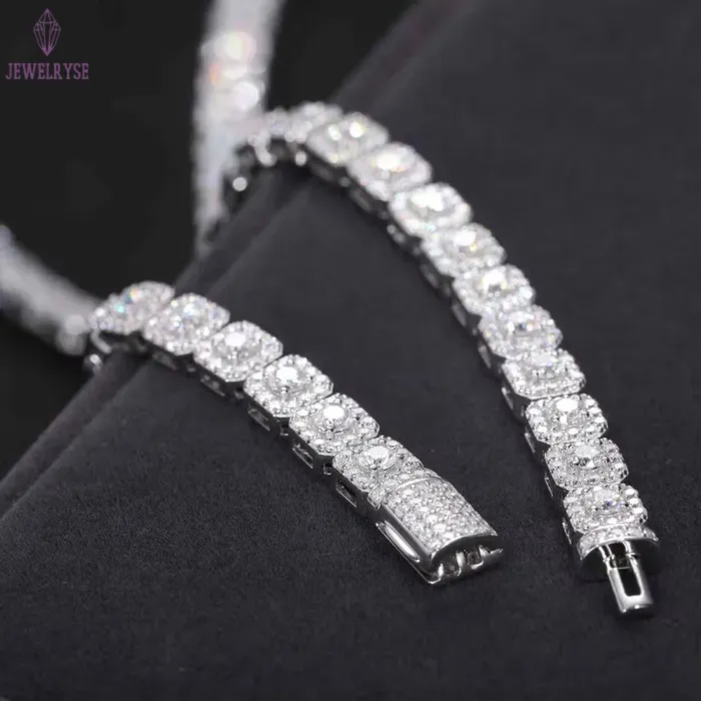 Halo Tennis Bracelet for Unisex Studded With Moissanite Vvs Clarity Diamonds in 925 Sterling Silver Luxury Jewelry
