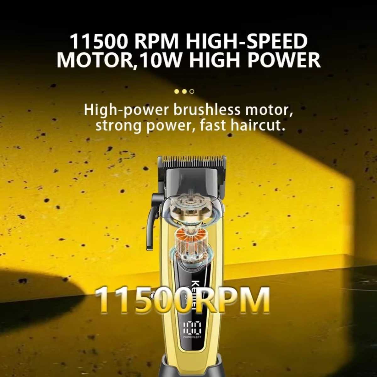 Kemei Professional 500 RPM Barber Rechargeable Trimmer Brushless Motor Mens Hair Clipper KM-90-4 W250422