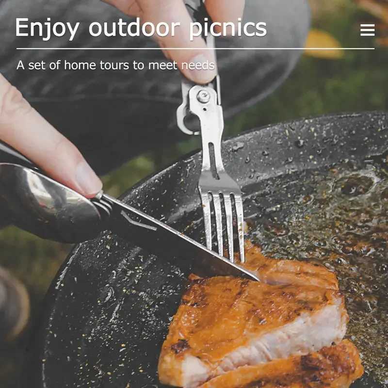 1 pc 6 in 1 Multifunctional Folding Outdoor Tableware Camping Portable Meal Knife Fork Spoon Bottle Outdoor Camping Cookware J251121