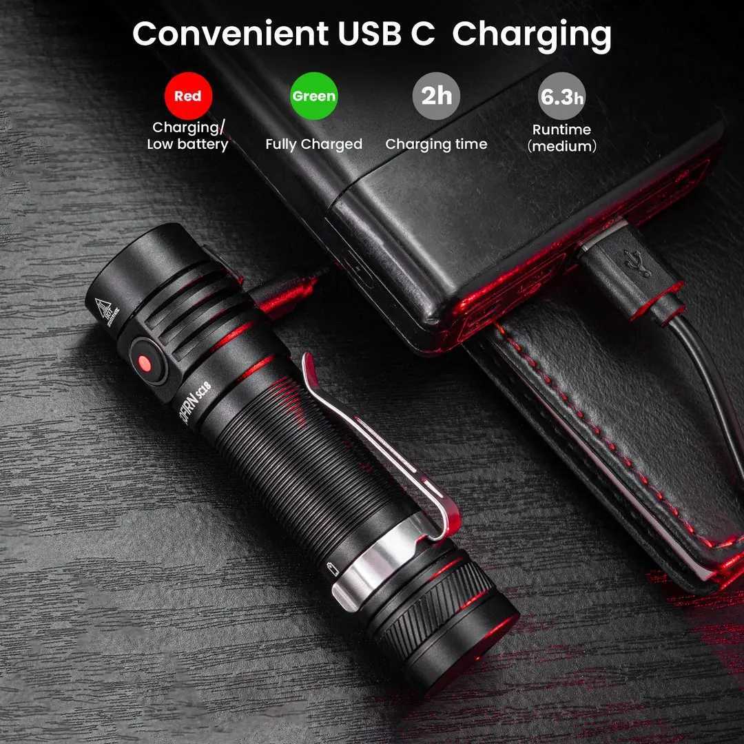 Sofirn SC18 1800lm EDC Flashlight USB C Rechargeable SST40 LED 18650 Torch TIR Optics Lens Lantern with Power Indicator C251122