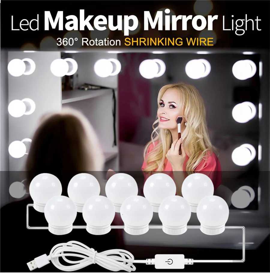 3 Colors USB Makeup Mirror Lamp Led Professional Touch Dimming Dressing Table Vanity Lights 14 Bulbs Fill-in Light for Bathroom M251122