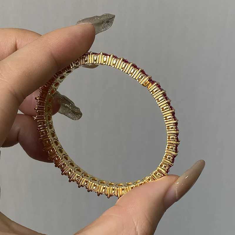 AEAW Round Moissanite Ruby Lab Grown Total 235ctw Womens Bangle Bracelet Silver 925 Wedding Bangle For Women J251122