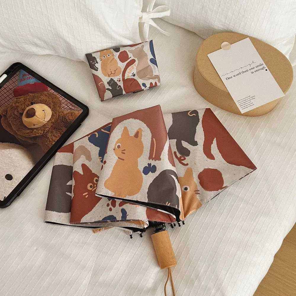 Abstract Cat Umbrella UV Protection Sunshade Automatic Folding Umbrella Three-fold Eight-bone Dual-use for Rain And SunM251122