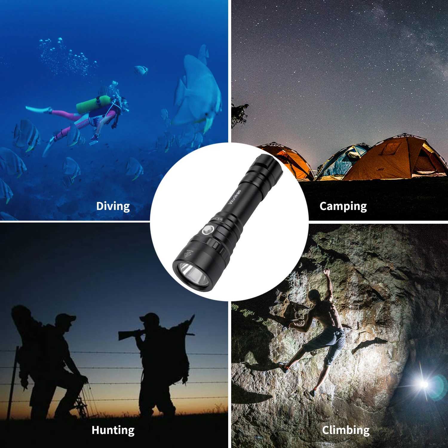 Wurkkos WK20S Powerful Diving Flashlight IPX8 Waterproof Scuba Dive Light Rechargeable Max 2000 Lumen SST40 HD LED 4 Modes C251122
