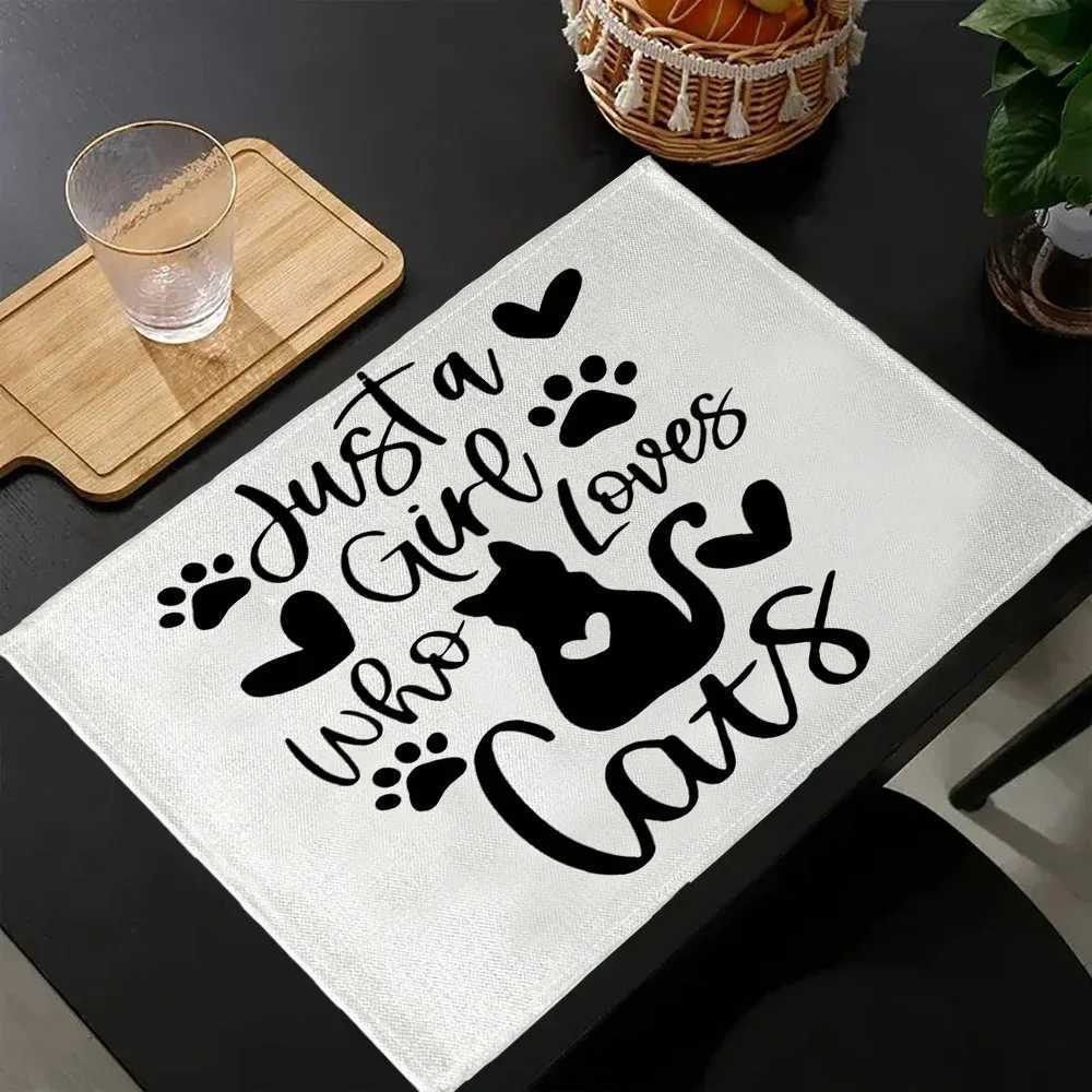 1/4/8PC Aesthetic Cute Cat Placemats Summer Floral and Herbs Plastic Washable Place MatsWatercolor Flower Table Mats C251122