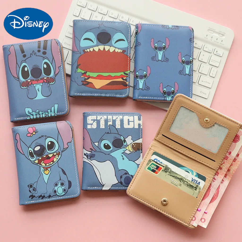 Disney Cartoon Leather Wallet for Boys Wallets for Girls Kids Wallet Cute Kawaii Stitch Credit ID Card Slim Bifold Coin Purses W250623