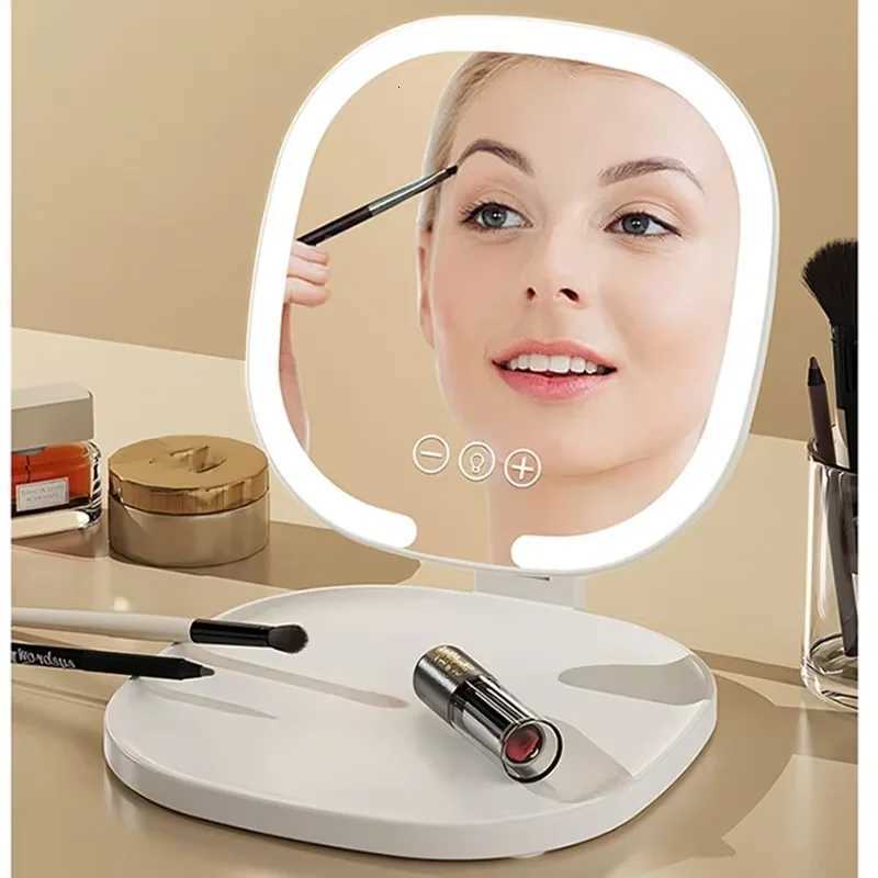 New LED Makeup MirrorOffice Foldable Portable Light Fill Light MirrorDormitory Desktop Dressing MirrorModern Vanity with Tray M251122