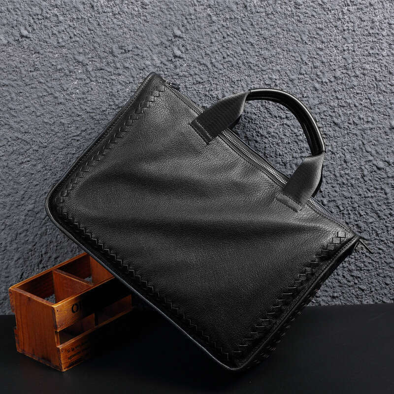 Luxury Bag Designer Genuine Business Single Shoulder Handheld Laptop Sheepskin Briefcase Woven Crossbody Men S Leather Bag