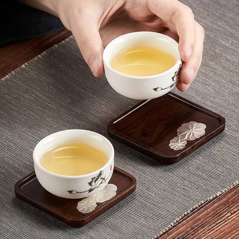 GIANXI Ebony Coaster Coffee Coaster Wooden Hot Mat Tea Dish Solid Wood Chinese Kungfu Tea Coaster Set Kungfu Tea Cup 7-piece Set C251122