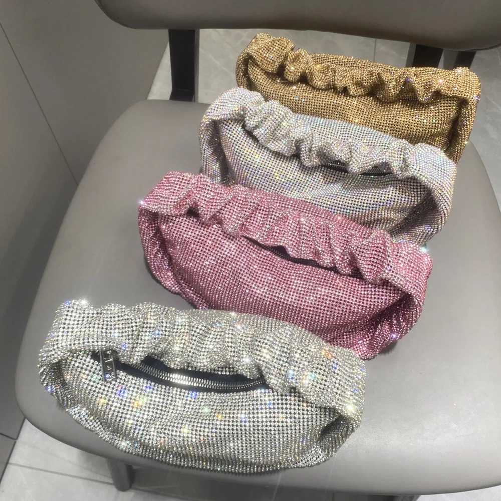 Luxury Designer Pleated Handle Handbag Crsytal Shiny Rhinestone Diamond Evening Bag Dinner Party Clutch Purse Women Shoulder Bag K251121