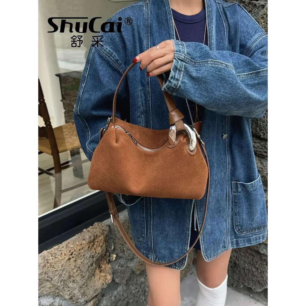 Ladies Matte Suede Leather Pillow Tote High Quality Women Brown Coffee Handbag Winter Autumn Female Shoulder Crossbody Bag Red Bag
