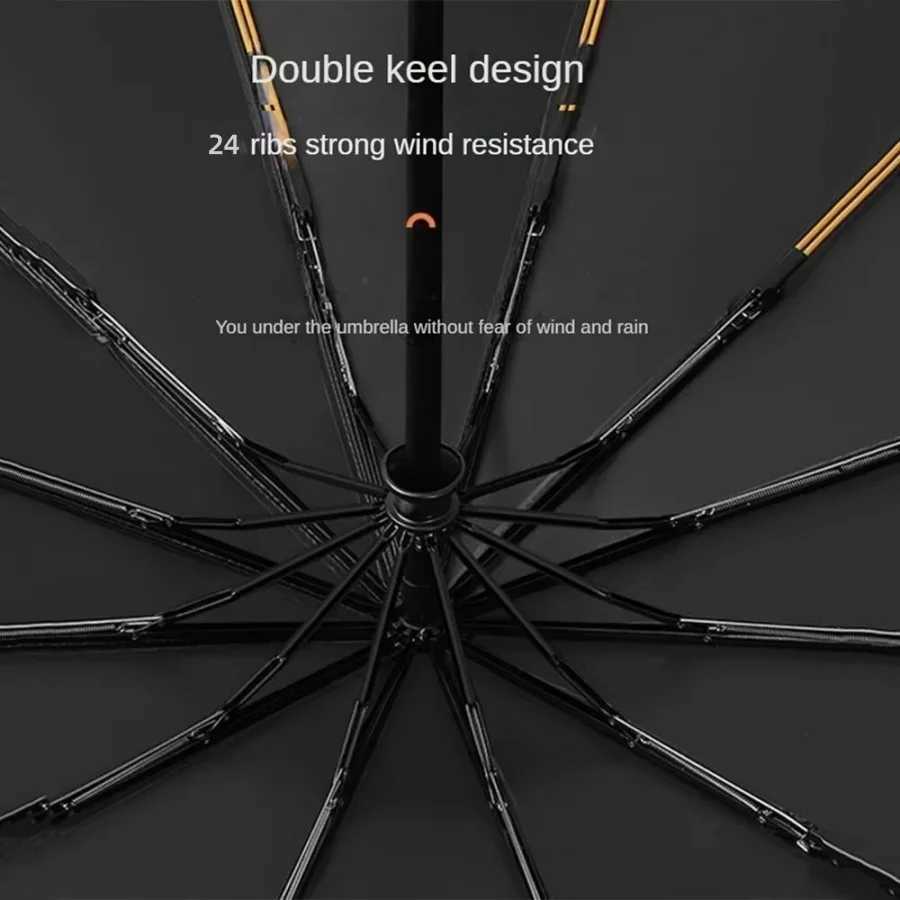 24-Bone Reinforced Auto Folding Umbrella - WindproofUV ProtectionLuxury BusinessUnisexPortable Auto Open/Close for Rain SunM251122
