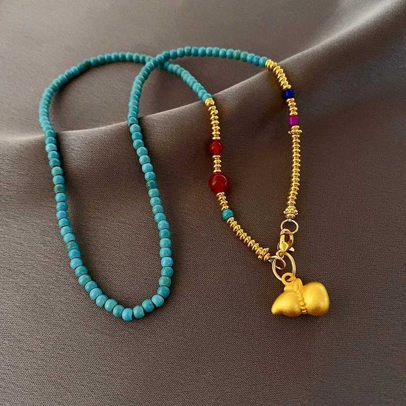 Bohemian Irregular Natural Stone Necklace Imitation Pearl Shell Beaded Necklace Womens Retro Jewelry Gift Y250422