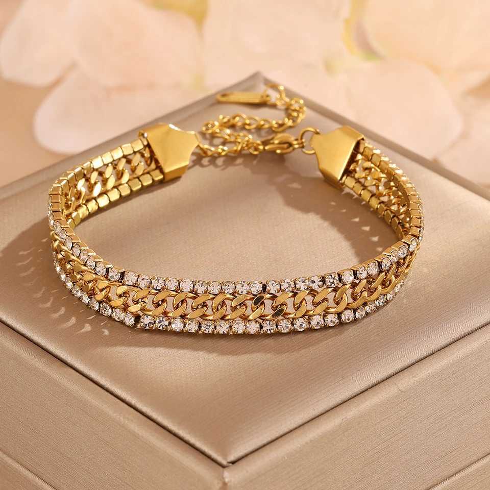 Yupsk Classic Elegant Golden Stainless Steel Bracelets Womens Trendy All-match Four-leaf Flower Bangle Jewelry Set H260504