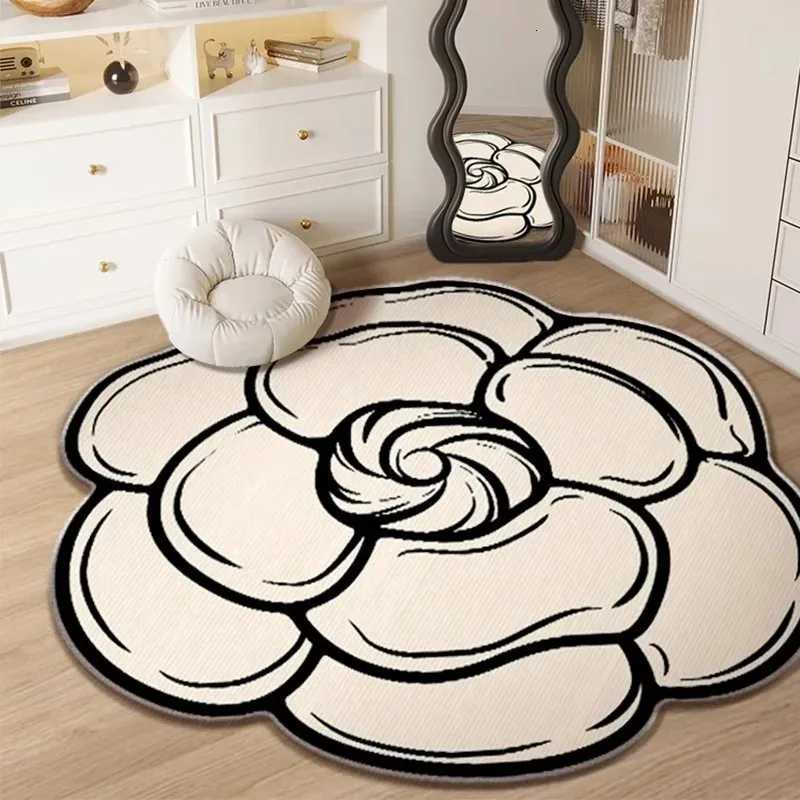 VIKAMA Gardenia Round Carpet Small Fragrance Bedroom Dressing luxury Table Closet Chair Non-Slip Floor Mat Home DecorationM251122