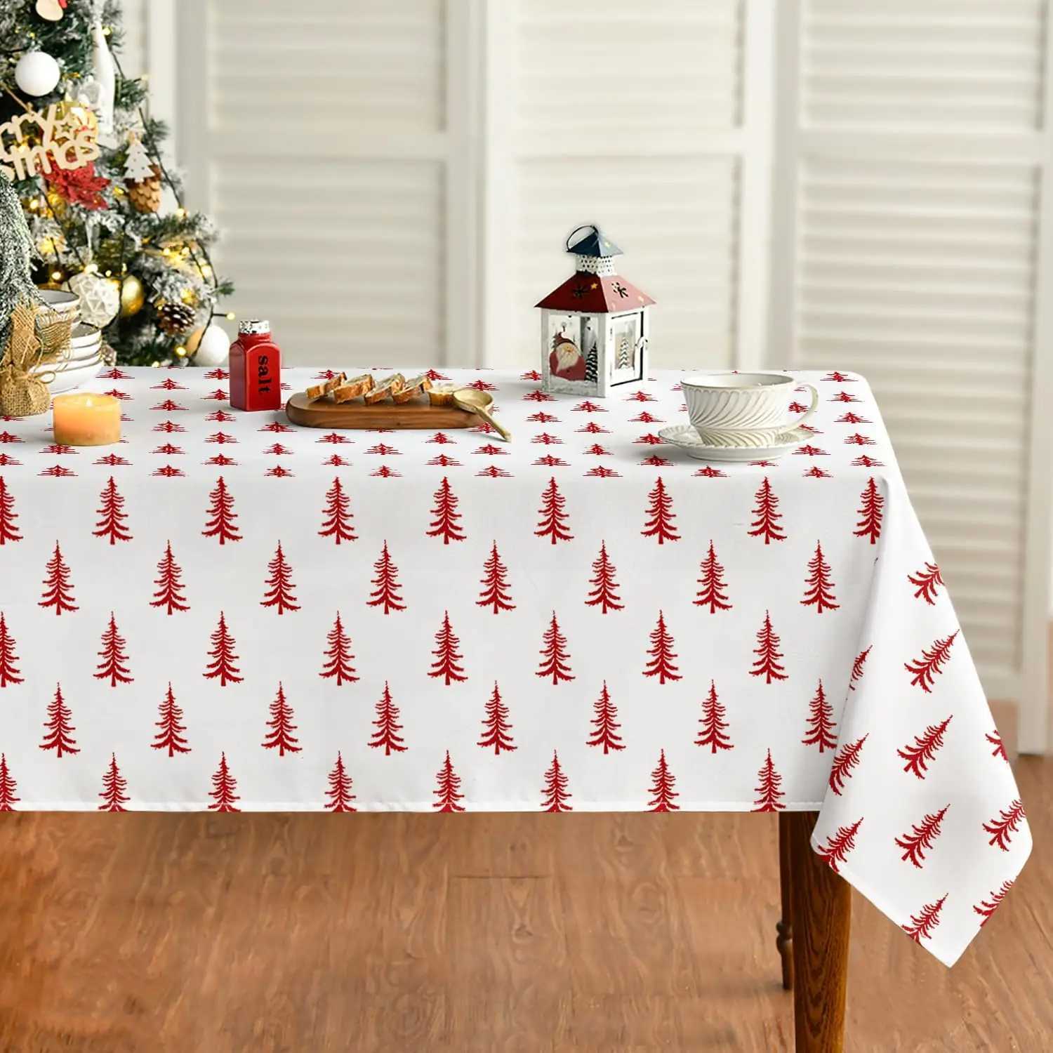 Merry Christmas Tree Print Tablecloth for Table Decor Washable Winter Holiday Kitchen Dining Table Cloth Christmas Decorations C251122