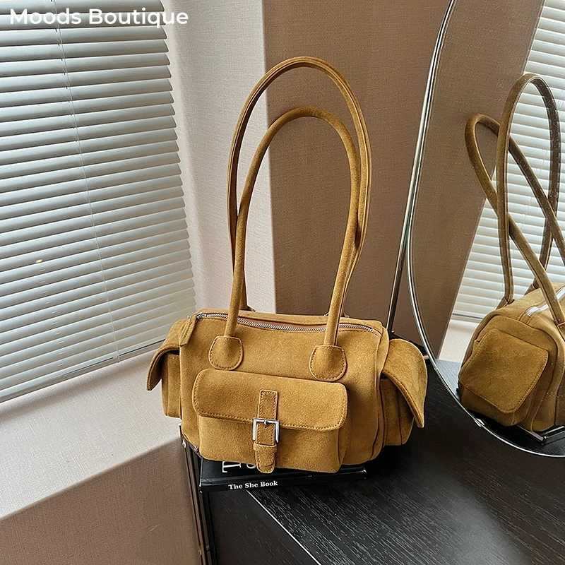 Mti-pockets Mini Shoder Bags For Wen Faux Suede Pure Color Sahels Bag 2025 Autumn New Casual Street Small Square Handbag Y251121