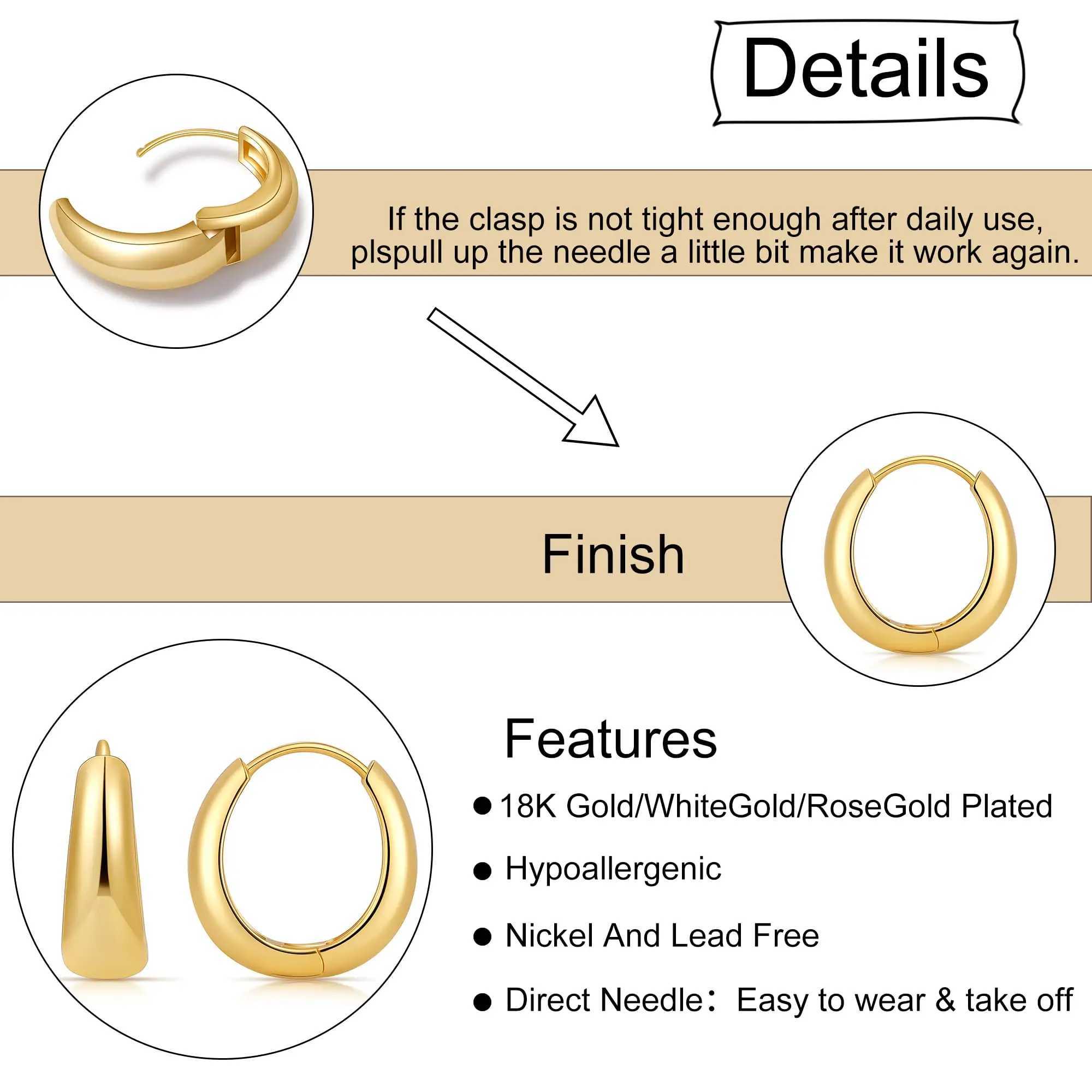 Shevalue Womens Simple Gold Hoop Earrings 18K Genuine Gold Plated Lightweight Hollow Low Allergy Earrings Fashion JewelryXJ250421