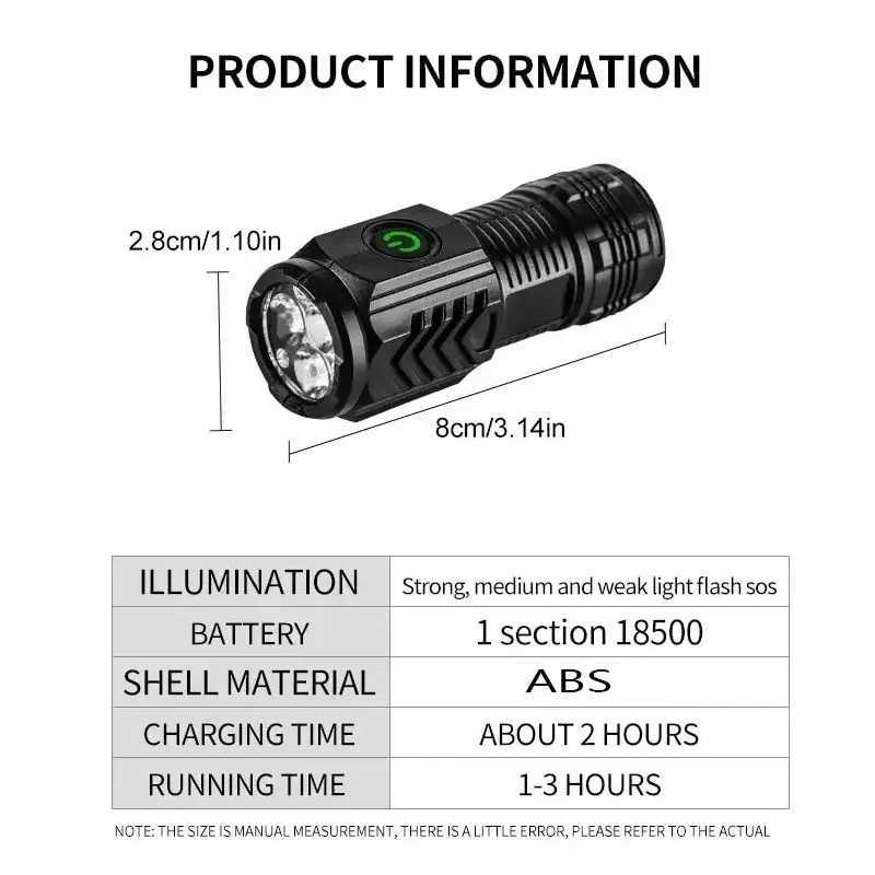 Mini 3LED Flashlight With Pen ClipNight Walking Portable BrightnessRechargeable Waterproof Emergency Spotlight Outdoor Torch C251122