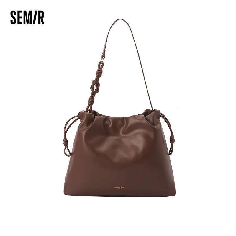 Semir Tote Women 2024 New Retro French Lazy Sense Shoulder Large Capacity Drawstring Handbag Lady Bag