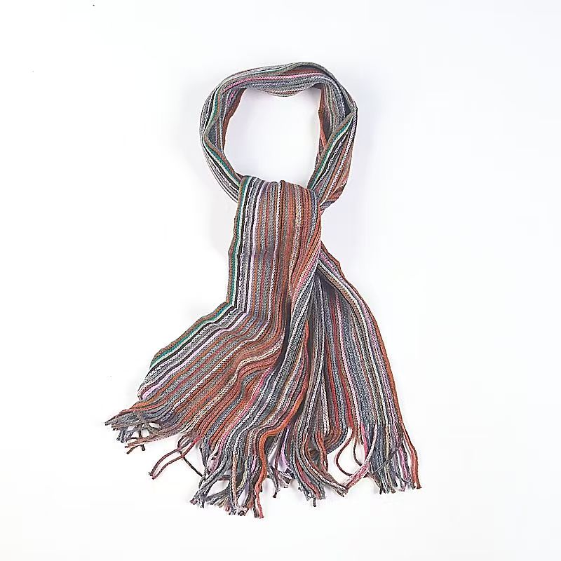 T533 Korean version of the tassel wool scarf autumn and winter new striped retro men and women knitted warm neck scarf
