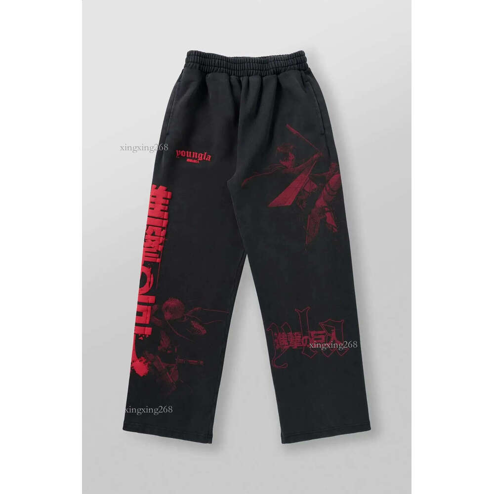 American co ed anime Attack on Titan Runner cotton looped printed wide leg pants 241014